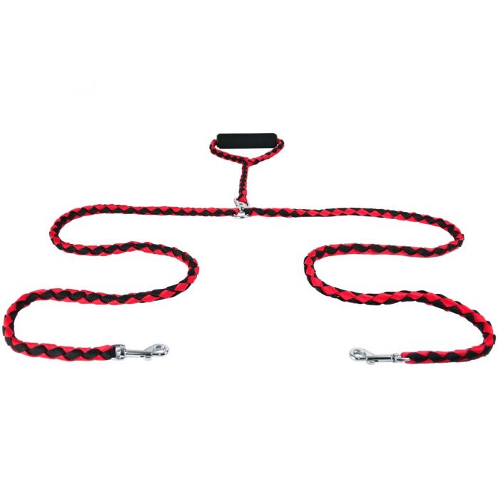 Twin Dog Lead with Handle Red